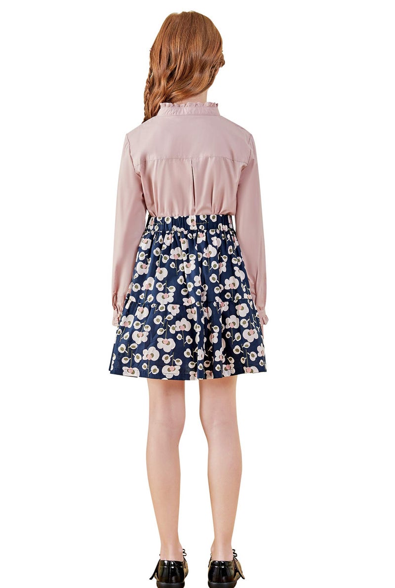SOLOCOTE Girls Blouse Ruffle Long Sleeve Button Down Shirts Princess Cotton Loose Soft Tops Spring and Summer, 190903, Pink, 13-14Y - Image 2